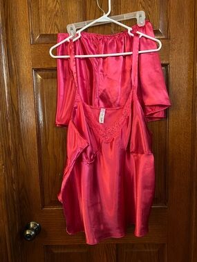 Lilac & London 2X Cami & Shorts Pajama Set Pink Satin Lace Trim